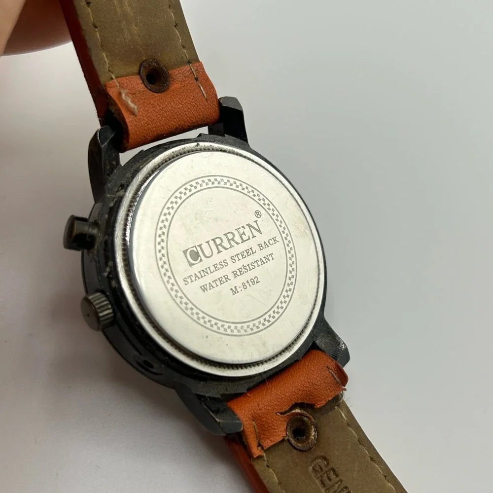 Curren Men's Watch M 8192 Orange Leather Band 45mm Black Dial 585